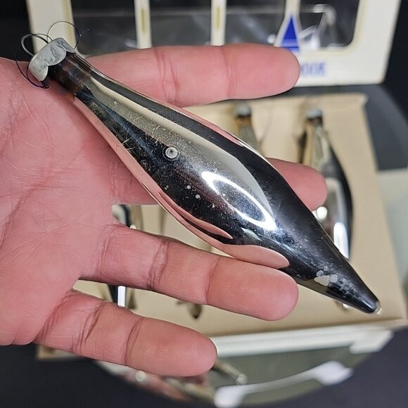 Vintage Glass Christmas Ornaments Teardrop Silver Oblong With Box Made In USA - Picture 6 of 10